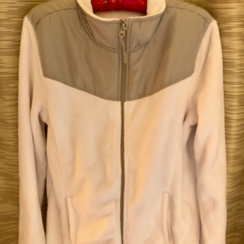 White fluffy zip up